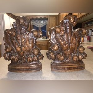 Bookends, Syroco Wood Composite Flowers Fancy Leaves Set No cracks‎ MCM Vintage